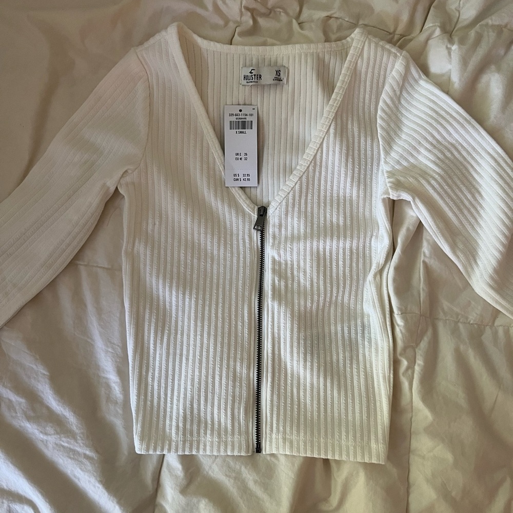 Hollister zip front v neck top